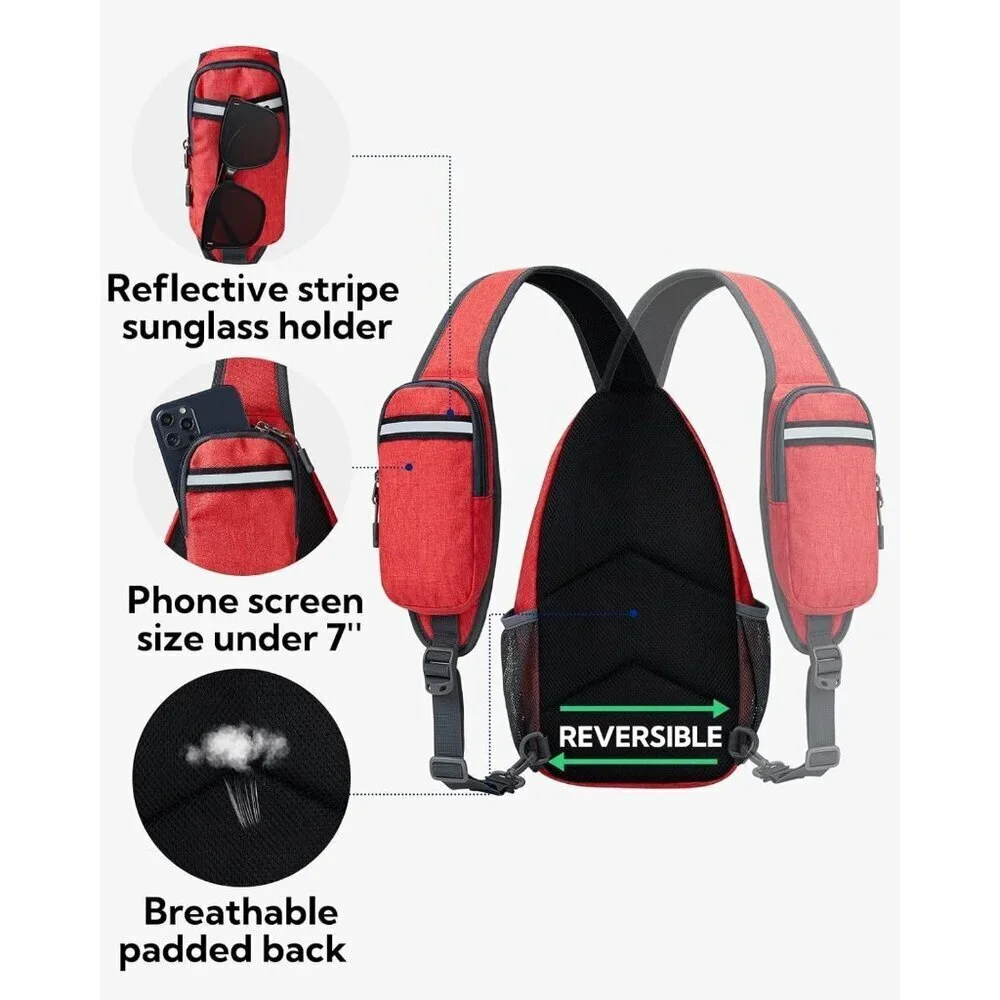 Men Red Crossbody Sling Backpack Sling Bag Travel Hiking Chest Daypack